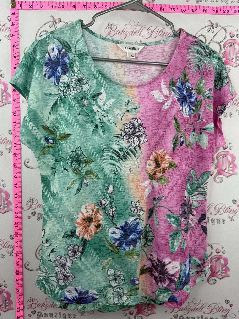 Northern Reflections rhinestone Pink Floral Short-Sleeve Scoop Neck Tee